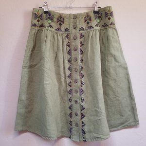 Maeve Anthropologie Embroidered Button Front Skirt